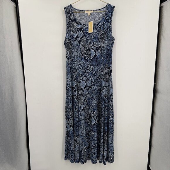 Michael Kors Plus Arabesque Paisley Navy Blue Sleeveless Maxi Sun Dress 2X NWT - Picture 2 of 13